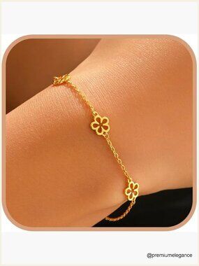 925 Sterling Silver Gold Plated Floral Link Bracelet with Three Flowers